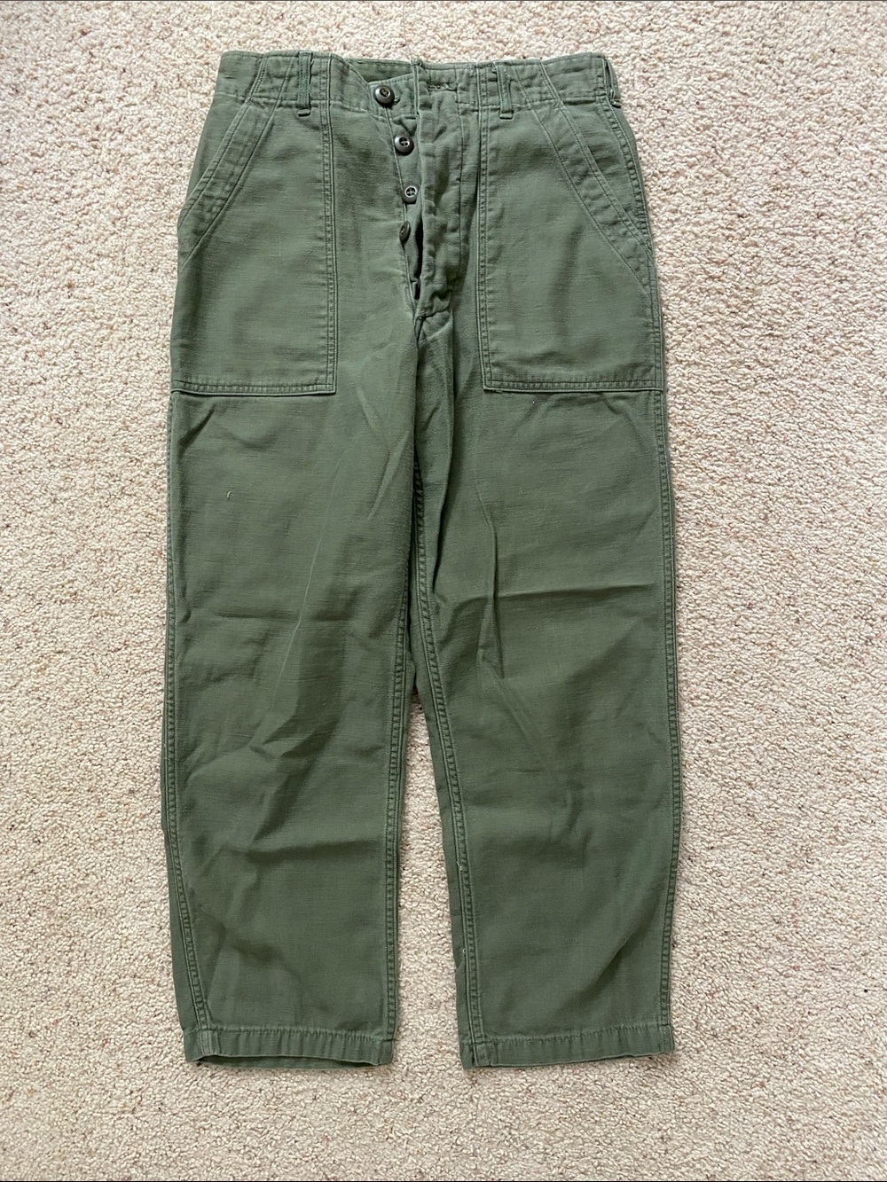 1973 OG-107 Cotton Sateen Utility Trousers. 30x29.